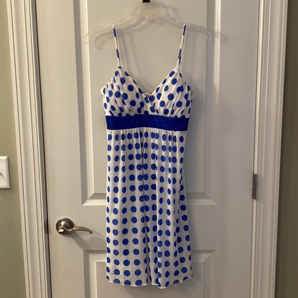 Taboo Medium Blue White polka dot spaghetti strap semi formal dress - Picture 1 of 5